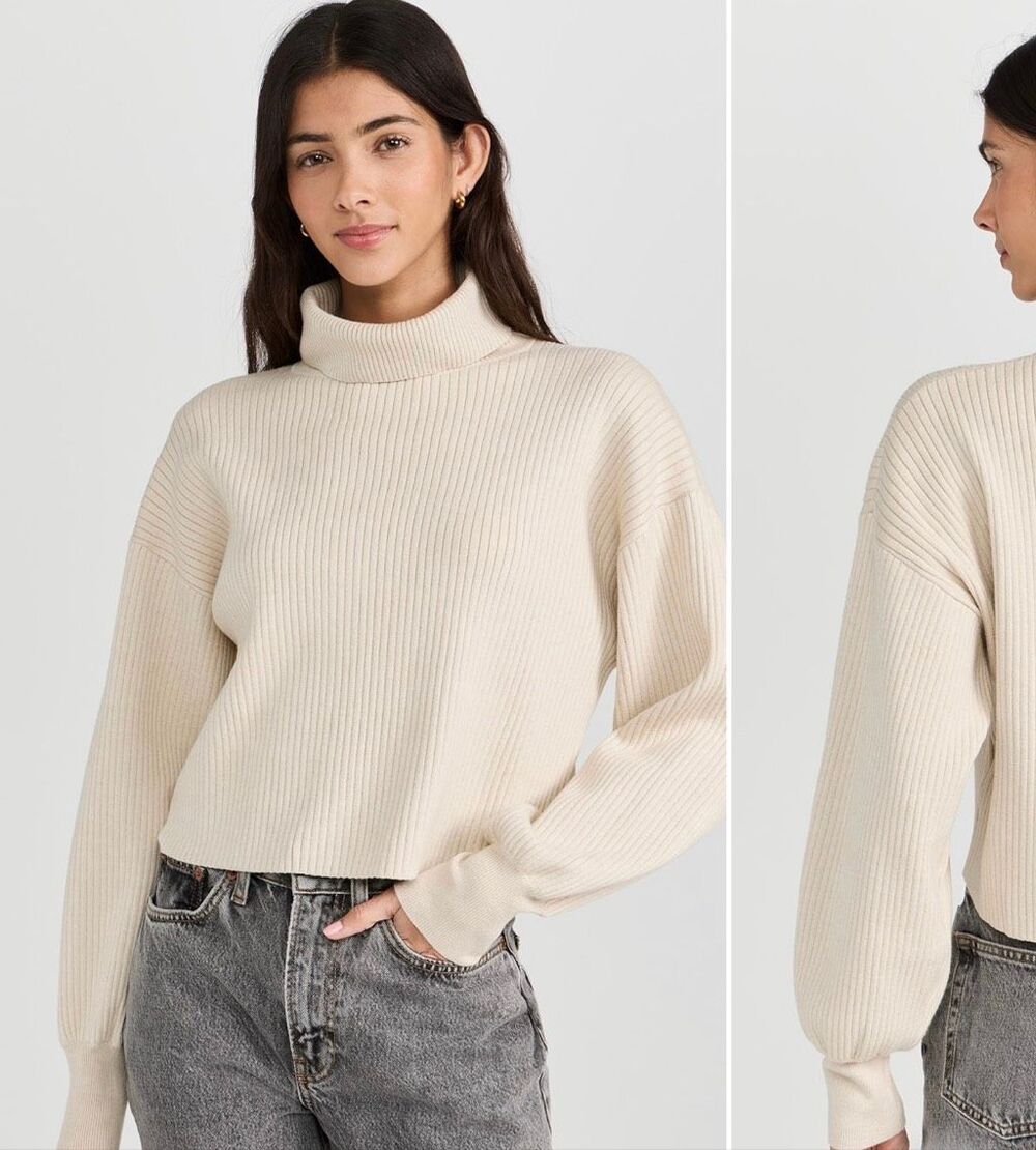 Good American Wide Rib Crop Pullover Ivory Oatmeal $150 XS